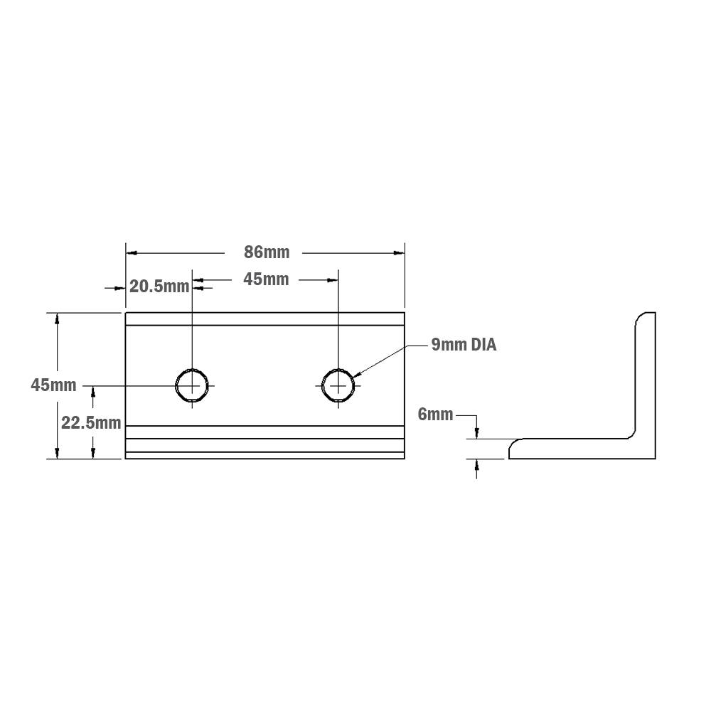 40-540-1 MODULAR SOLUTIONS ANGLE BRACKET<br>45MM TALL X 90MM WIDE W/ HARDWARE